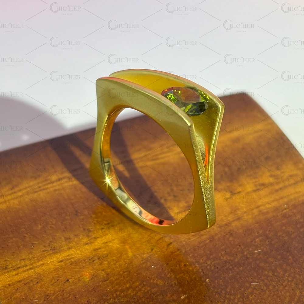 Tension Setting 1.5ct Peridot Sapphire Split Shank Engagement Ring