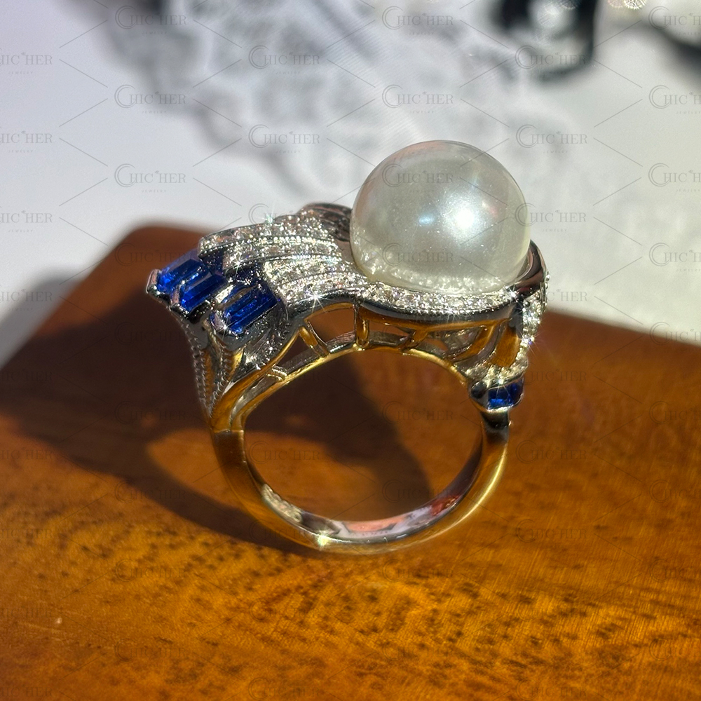 Antique Pearl&Diamond&Sapphire Cocktail Ring