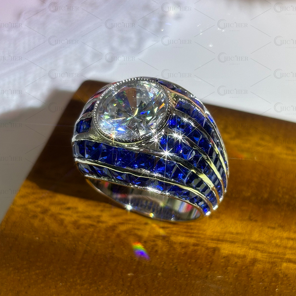 Bezel Setting 5ct Round Cut White Sapphire Cocktail Ring
