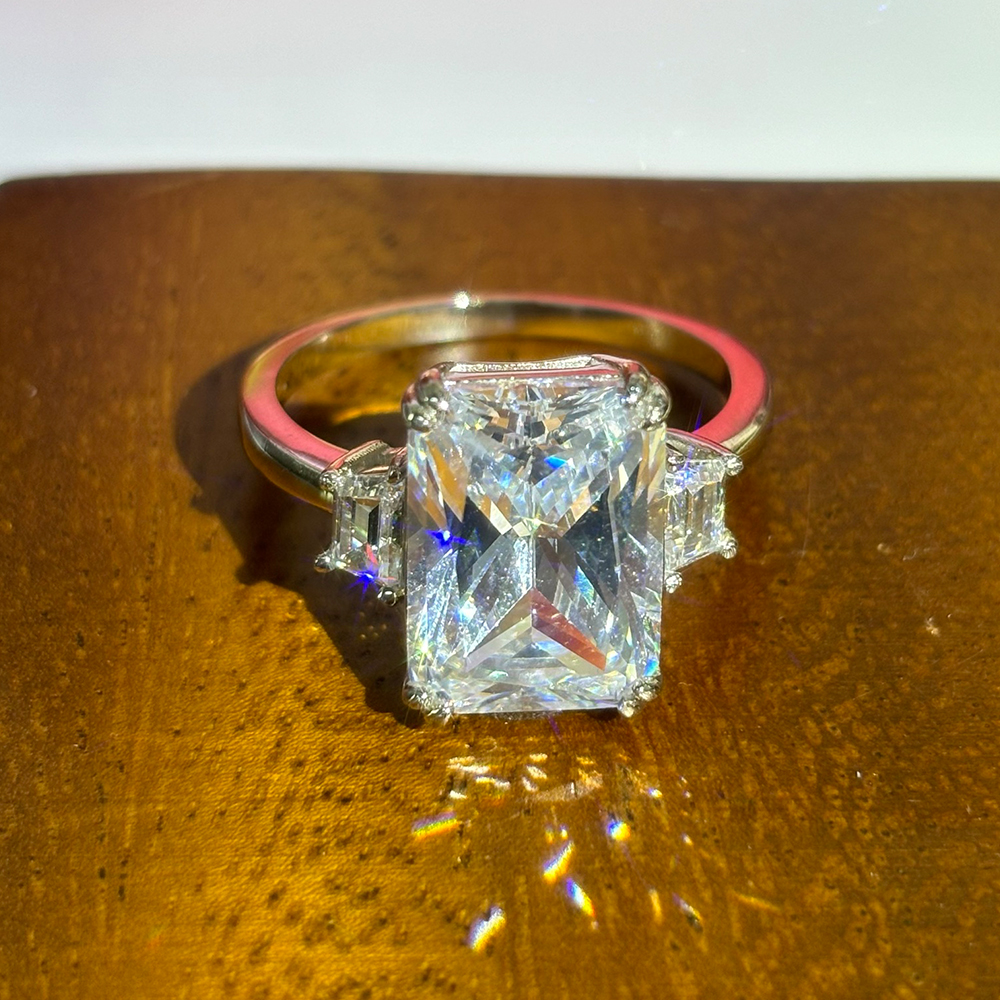 11.26ct Three-stone Radiant Cut White Sapphire Engagement Ring 