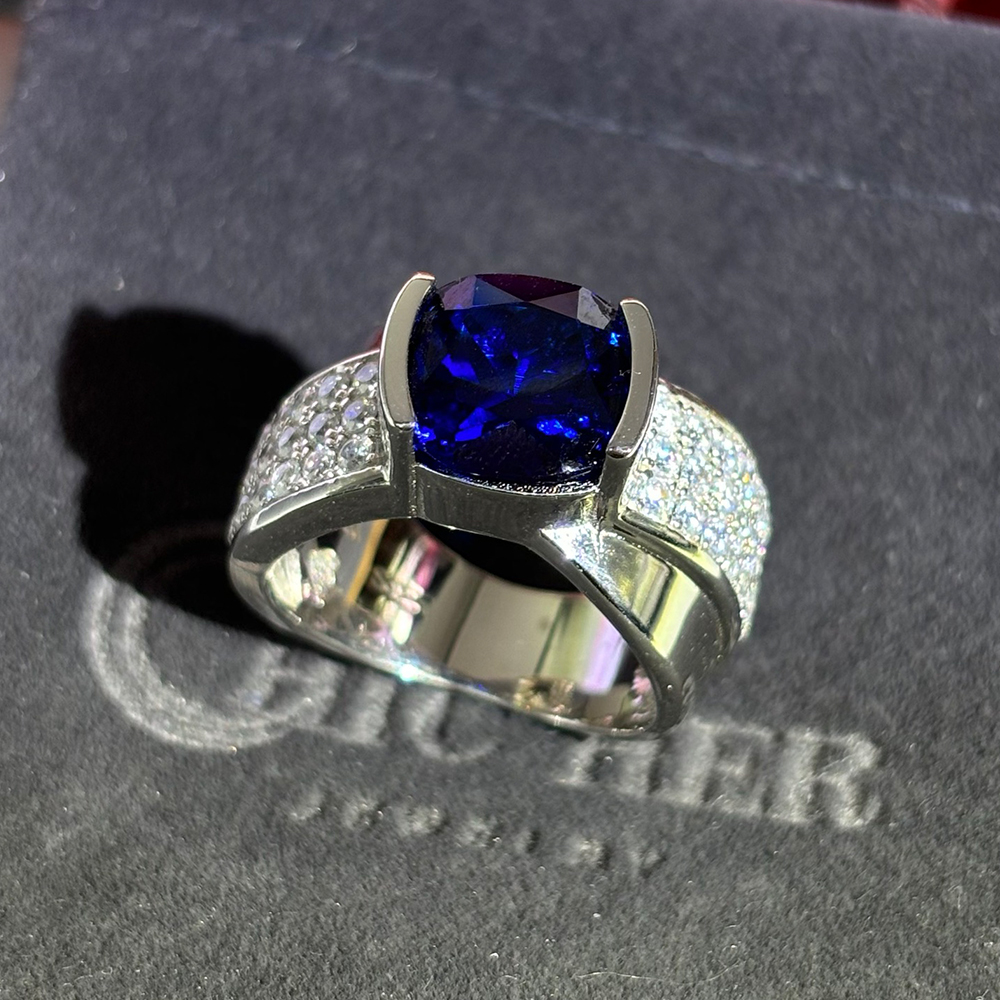 4ct Bypass Design Blue Sapphire Men's Engagement Ring