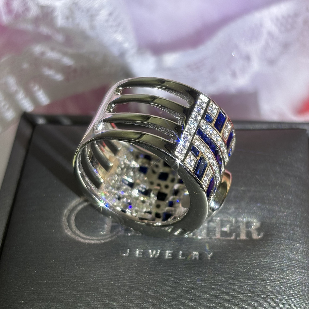 5ct Cushion Cut Two Tone Sapphire Men's Ring