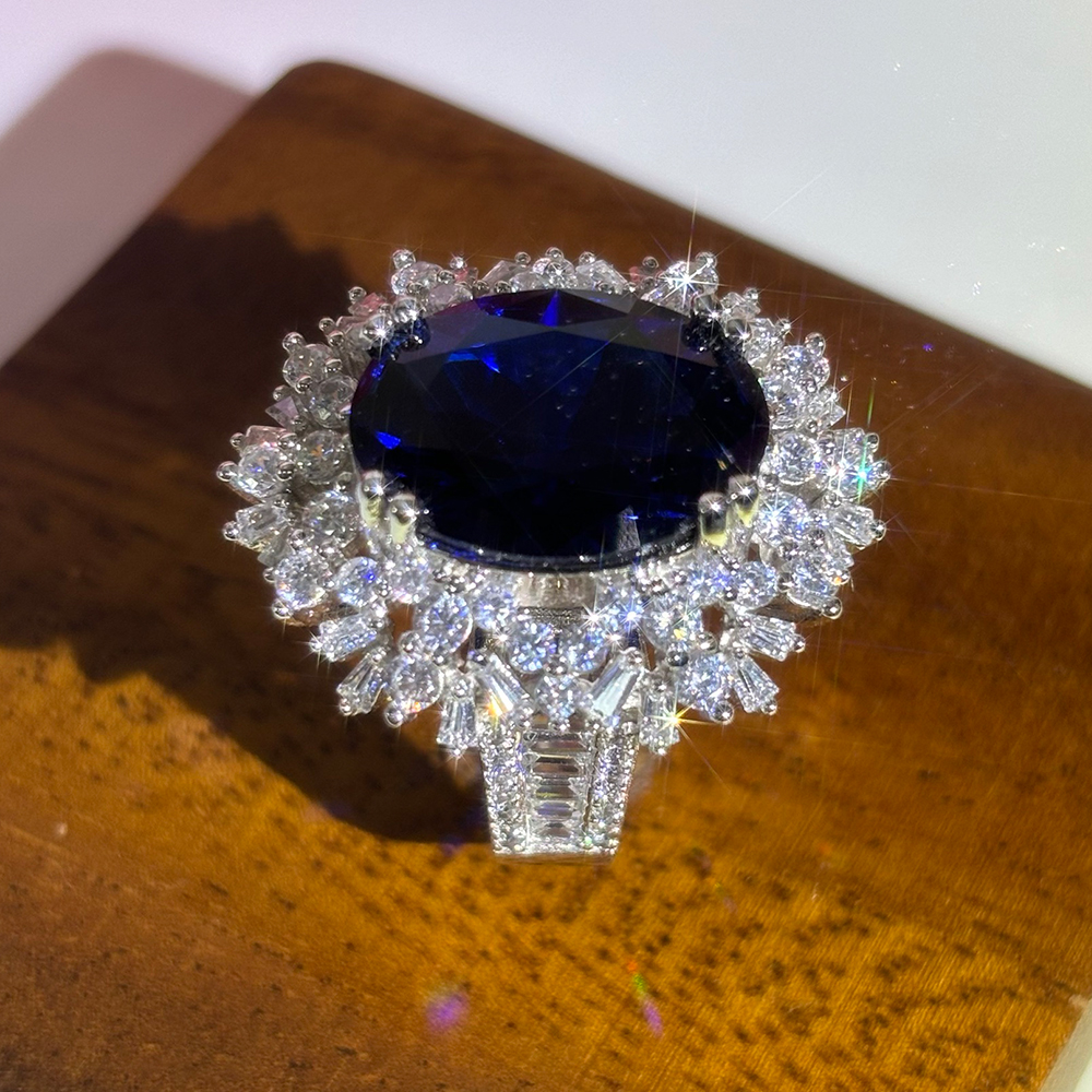 6.75ct Oval Cut Blue Sapphire Engagement Ring