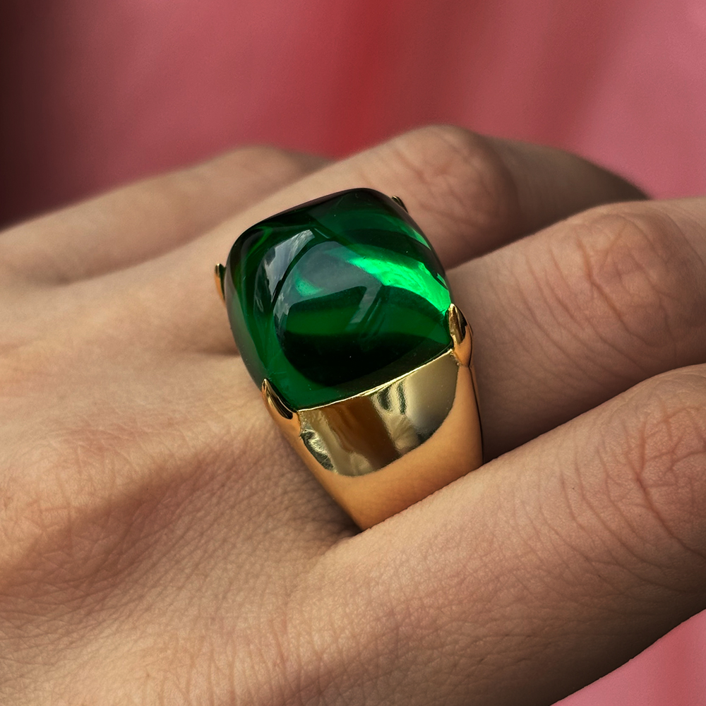 17ct Royall Colombian Cabochon Cut Emerald Sapphire Engagement Ring