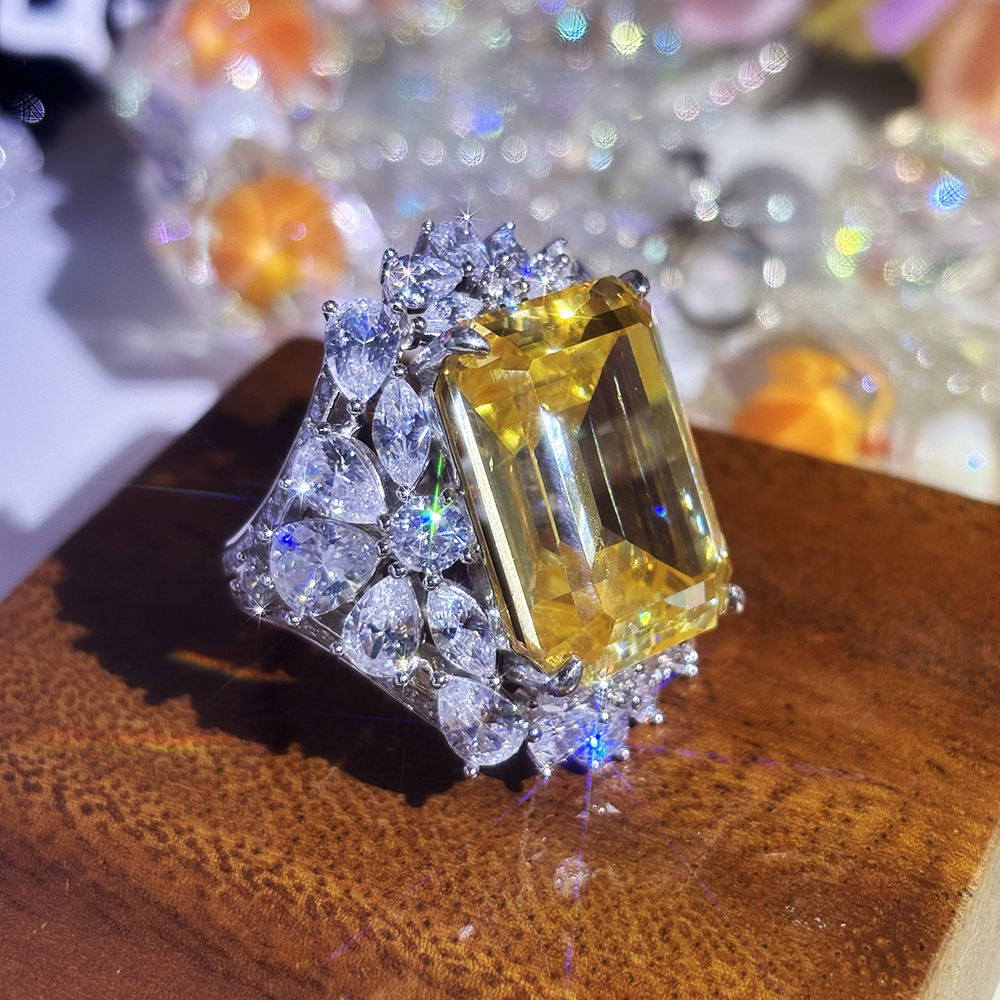 Halo 6ct Emerald Cut Yellow Sapphire Cocktail Ring