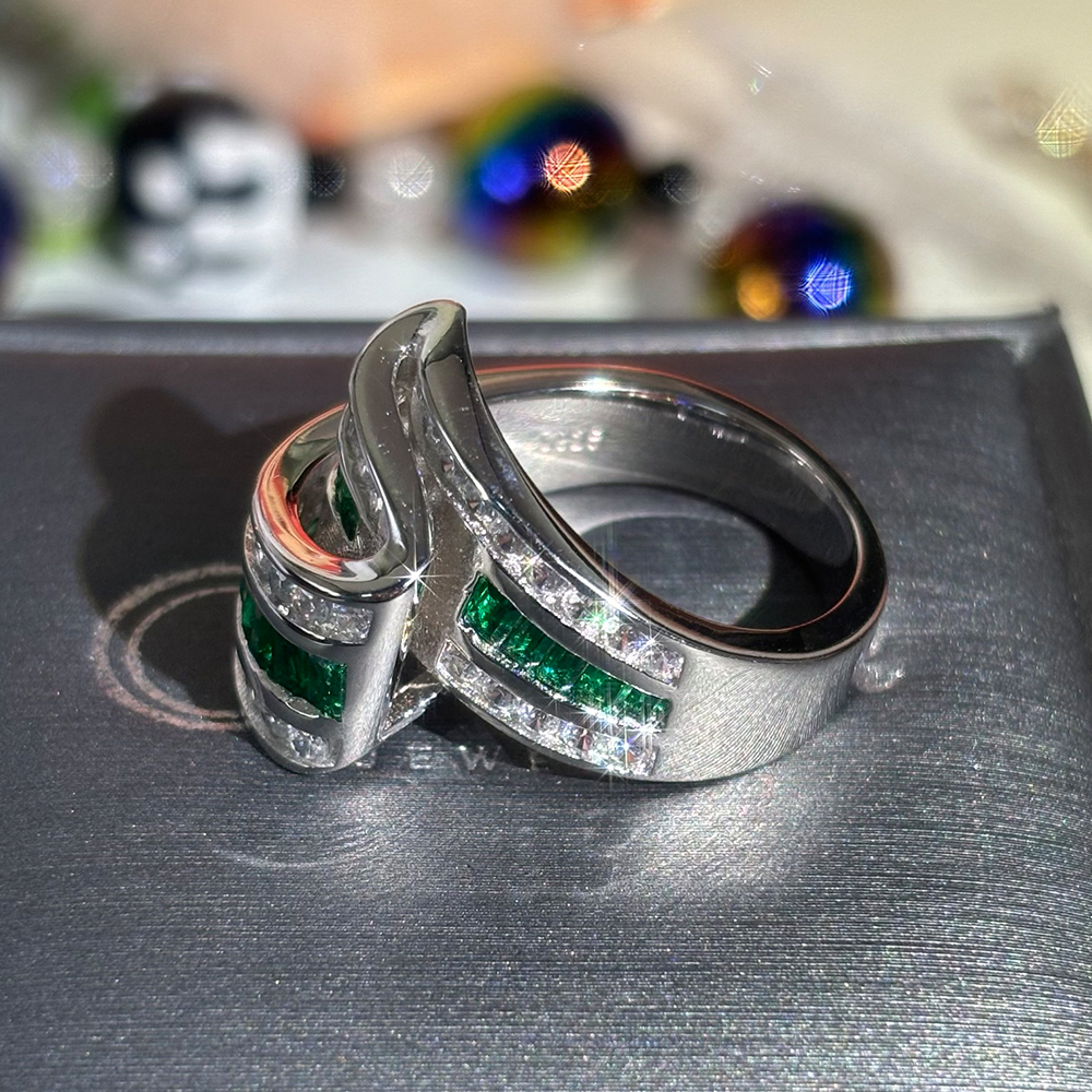 Channel Setting 3.25ct Emerald&White Sapphire Wedding Band