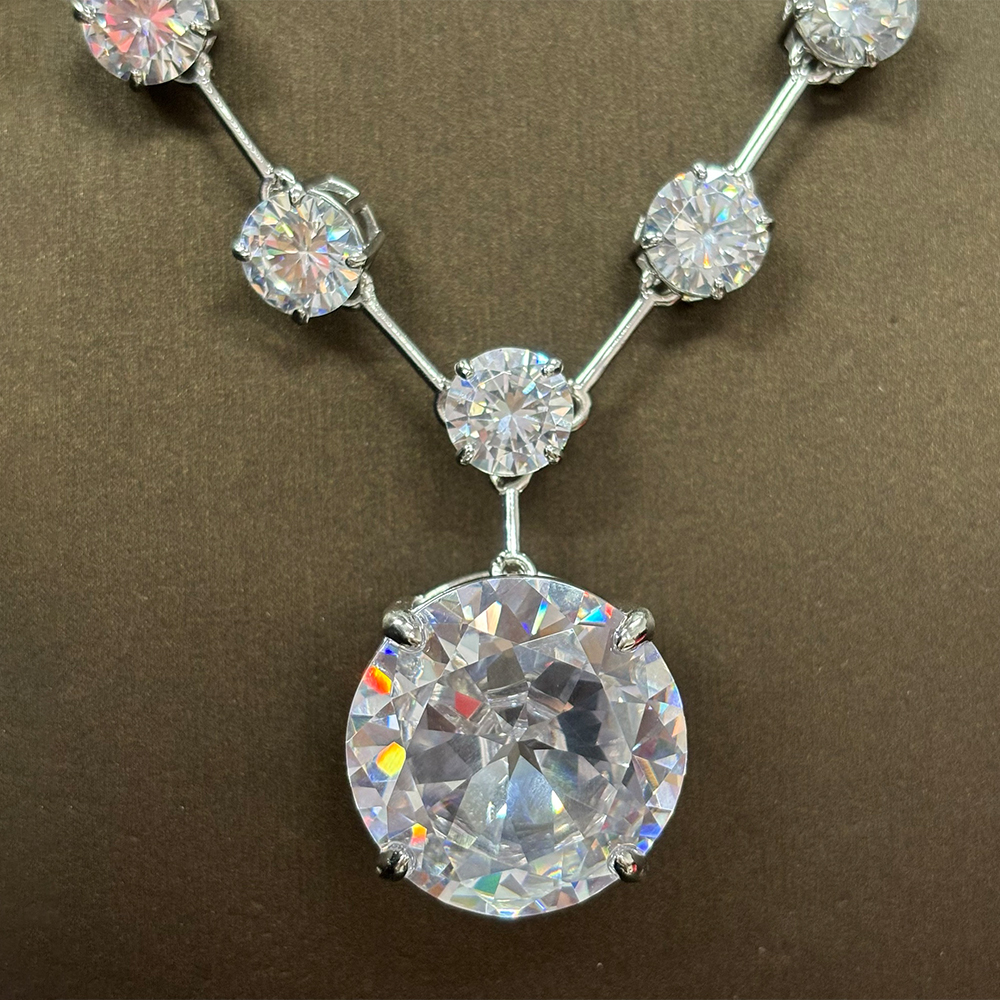 Brilliant Round Cut White Sapphire Pendant Necklace