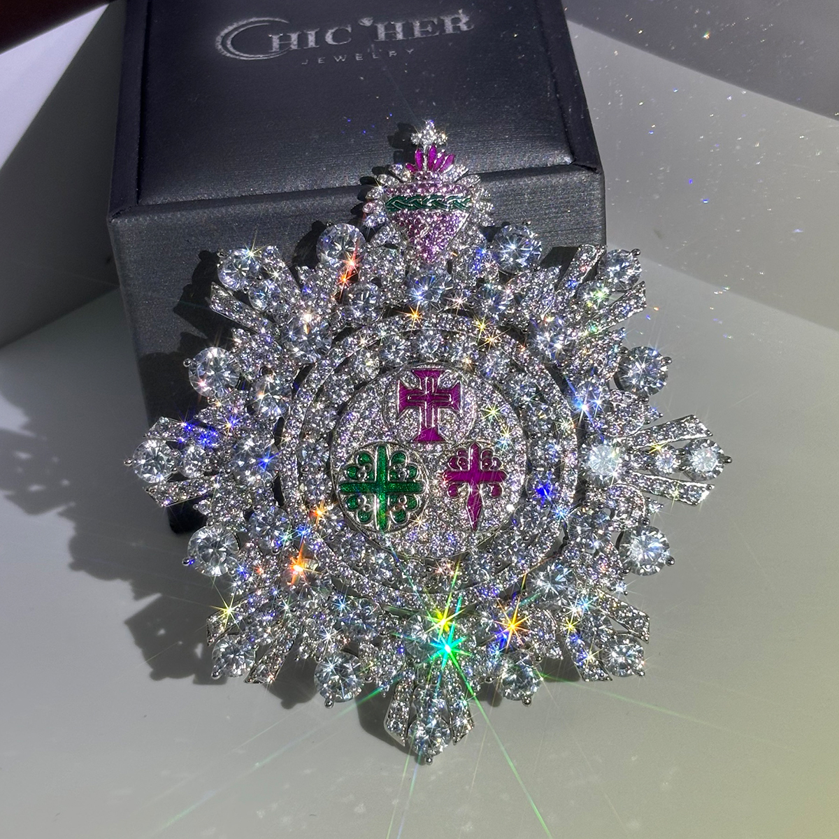 Art Deco Multi-Cut White Sapphire Brooch