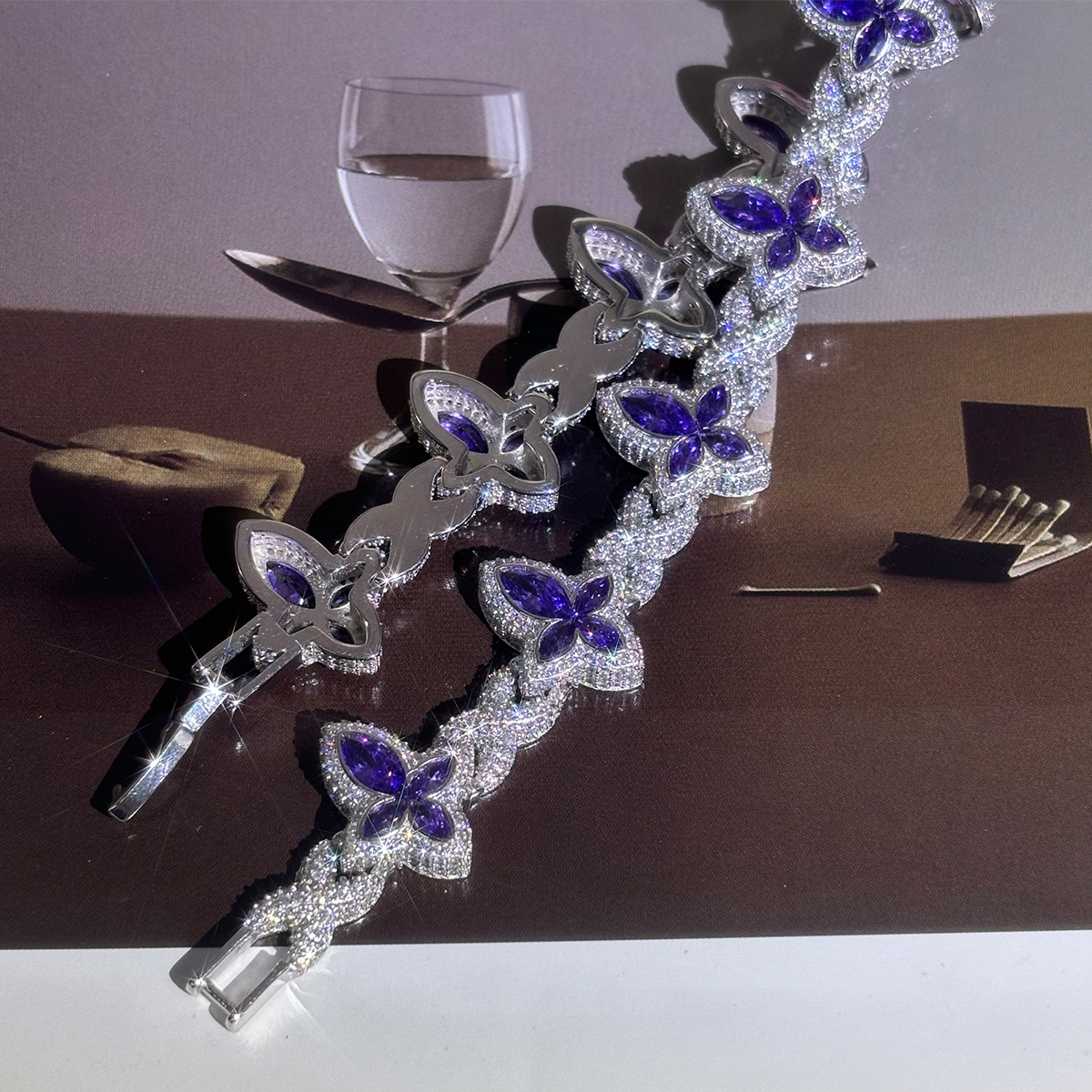 Marquise Cut Amethyst Sapphire Chain Bracelet For Men