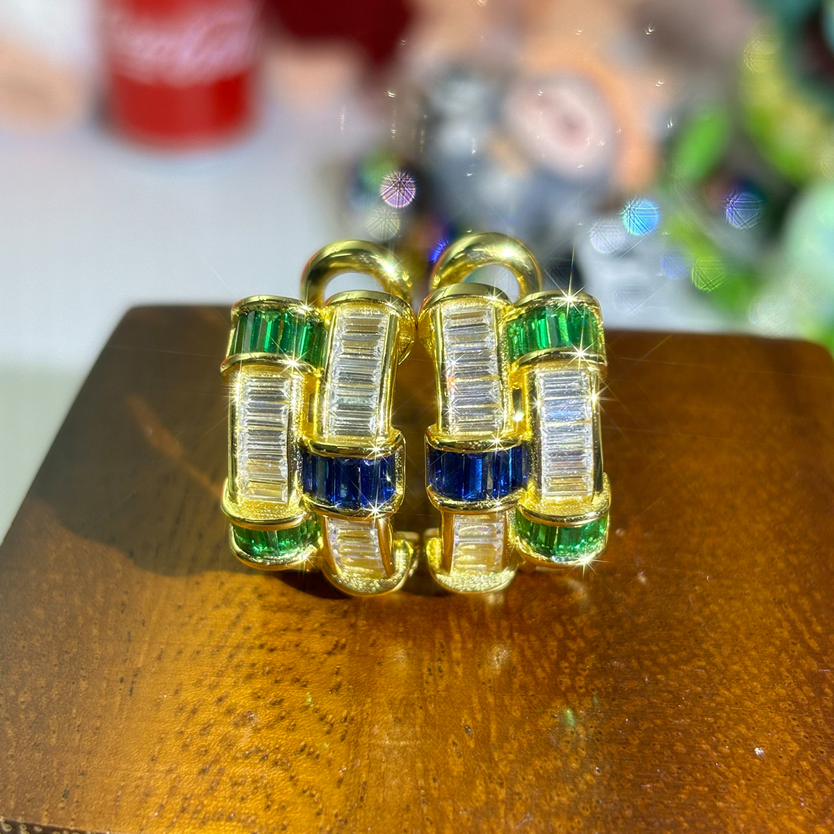 Emerald Cut Multi-color Gemstone Hoop Earrings