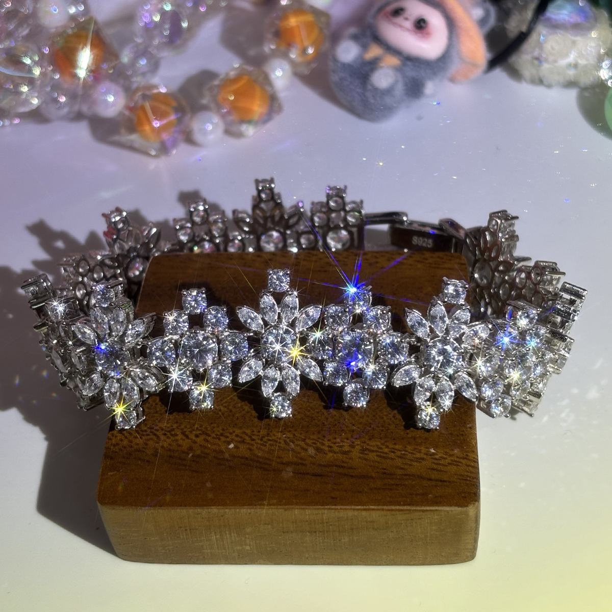 Art Deco Round&Marquise Cut White Sapphire Bracelet