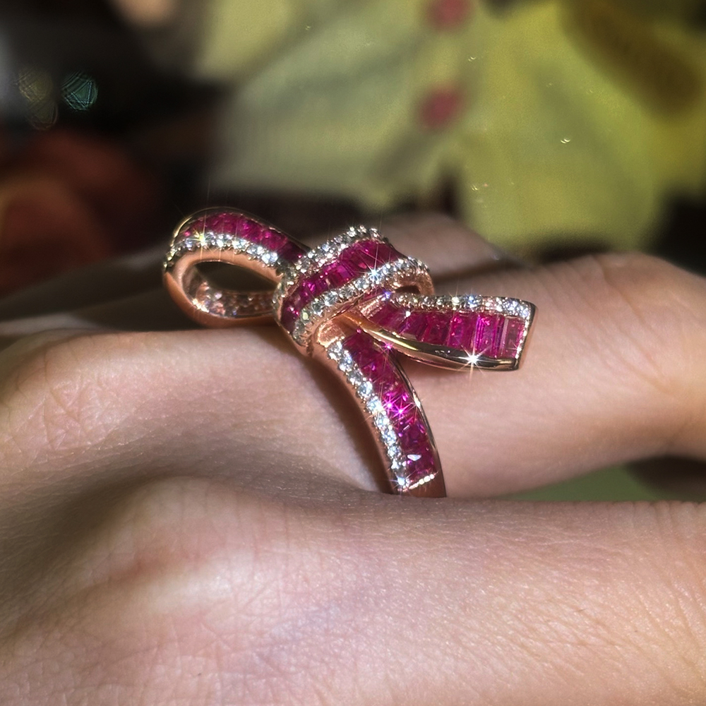 Two Tone Knot 4.15ct Ruby&White Sapphire Cocktail Ring