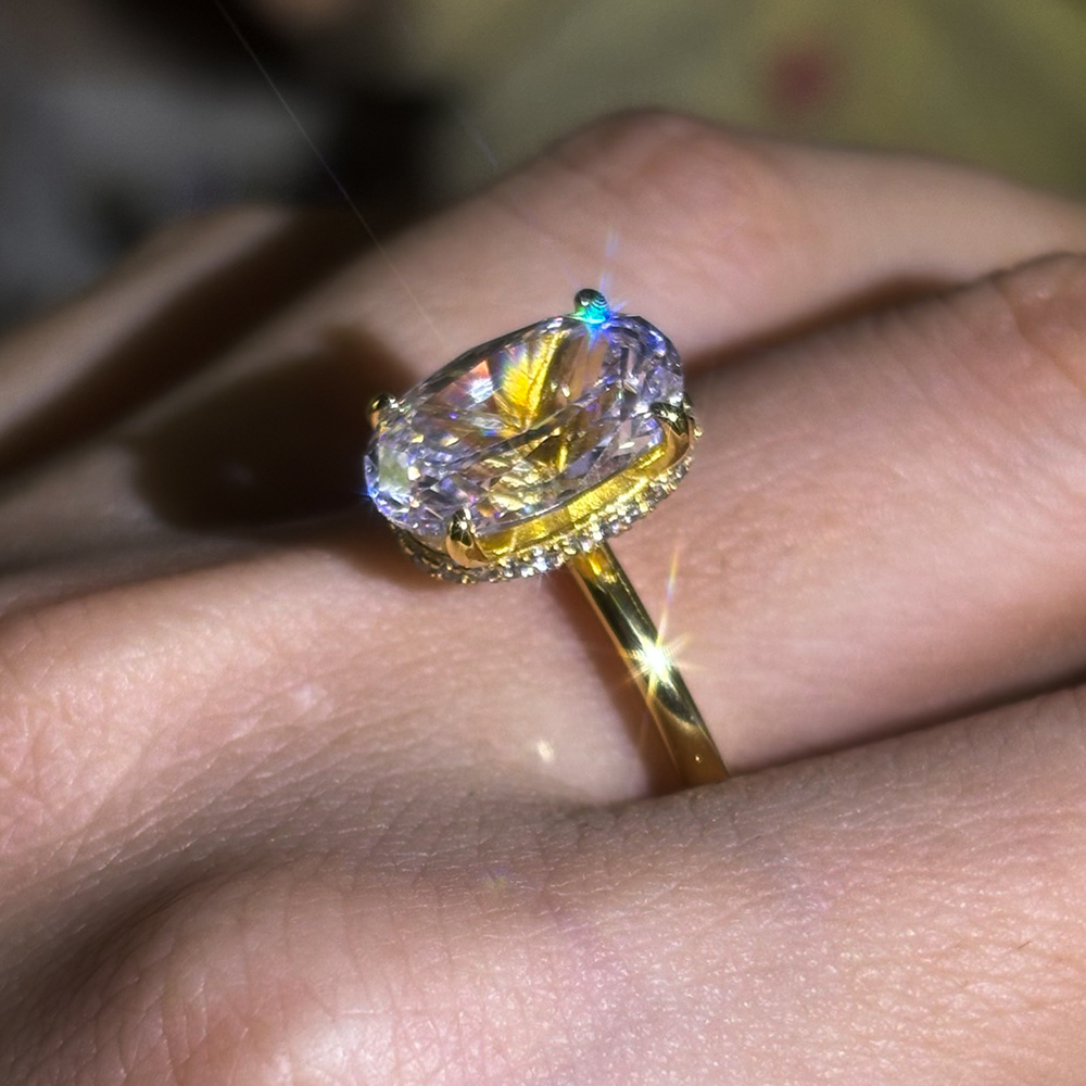 5ct Under Halo Oval Cut White Sapphire Engagement Ring