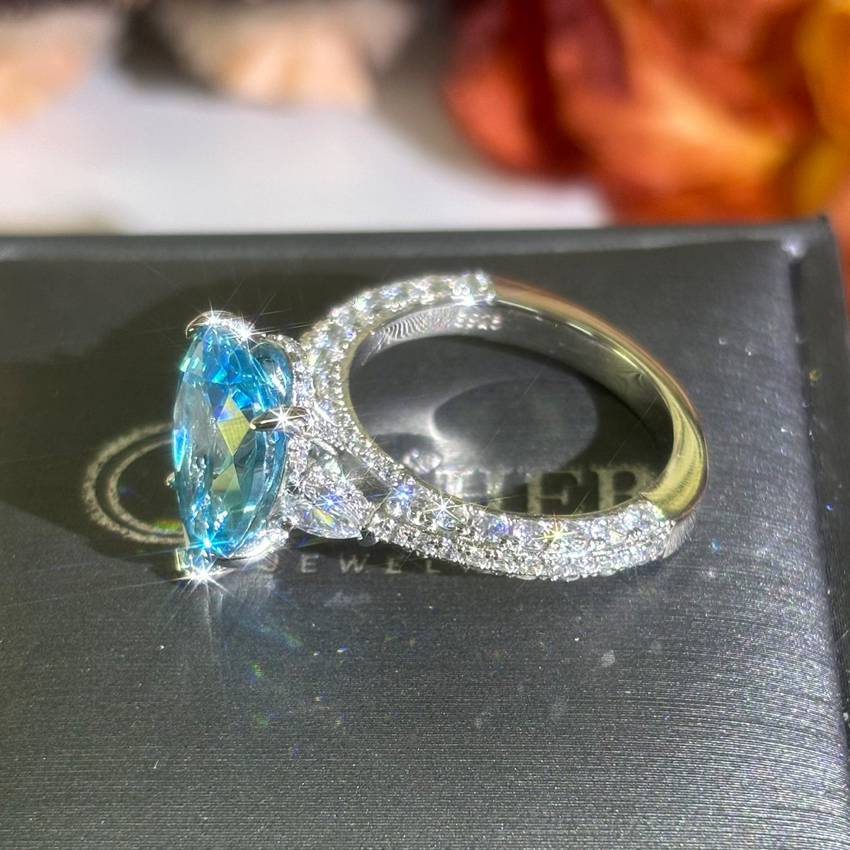 6ct Three-stone Pear Cut Blue Sapphire Engagement Ring