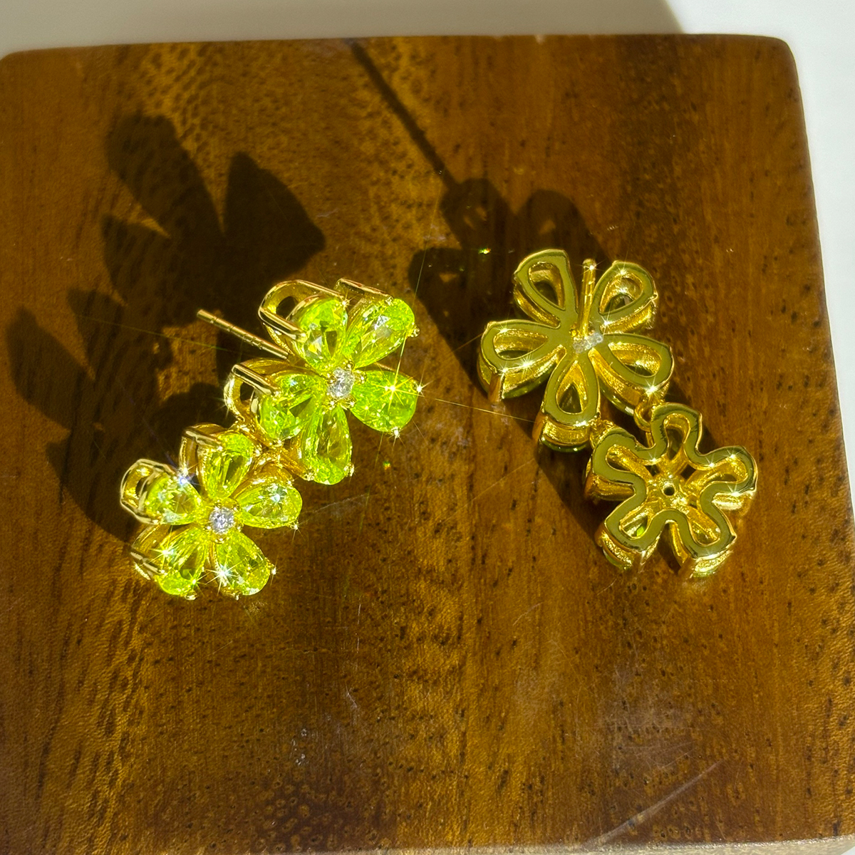 Flower Design Pear Cut Peridot Sapphire Dangle Earrings