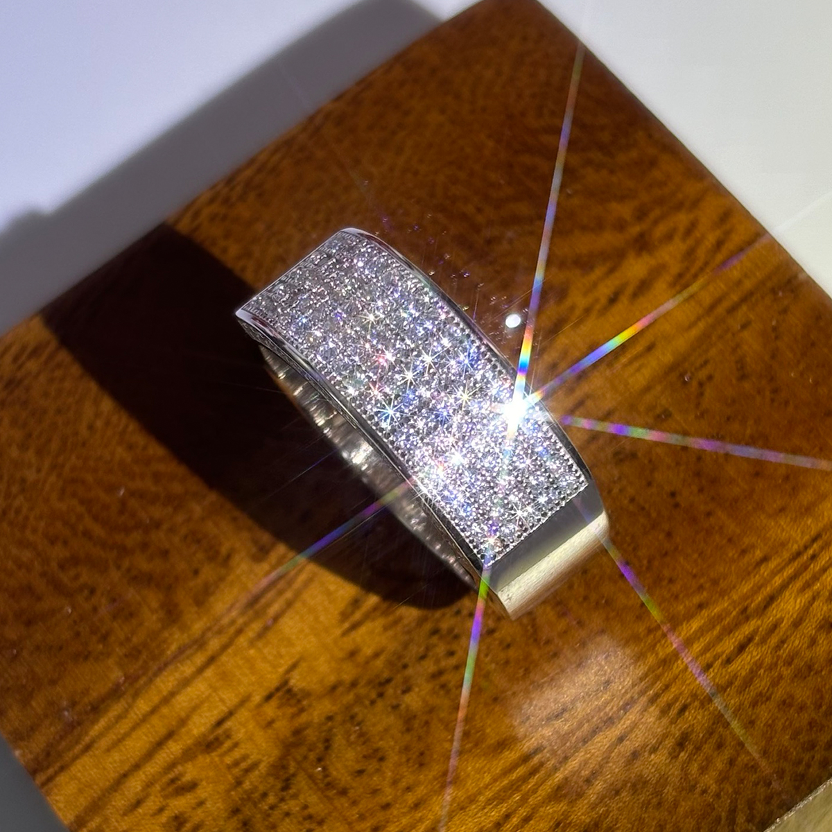 Pave Setting 1.3ct Round Cut White Sapphire Men's Wedding Band