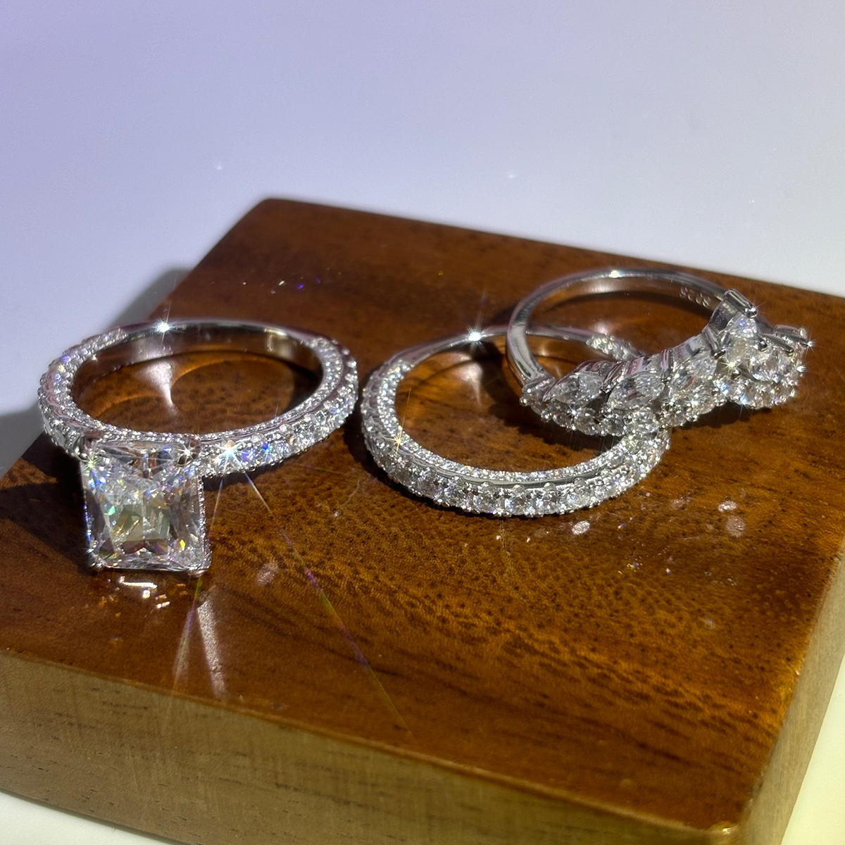 5ct Fashion Emerald Cut White Sapphire Bridal Set/3pcs