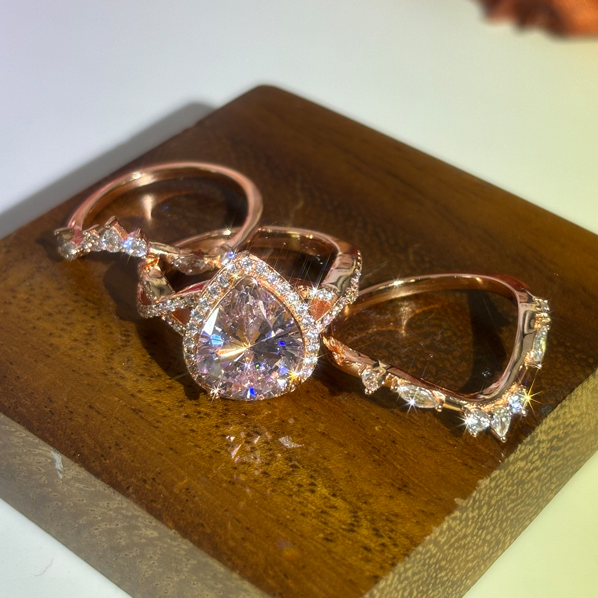 2.85ct Pear Cut Pink Sapphire Stackable Ring Set / 3pcs