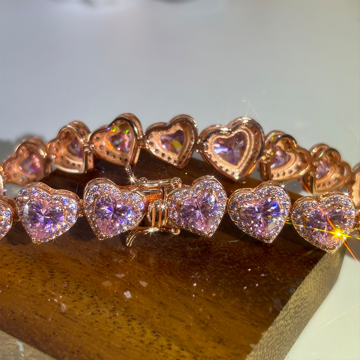 Diamond Heart Bracelet Rose Gold Pave Jewelry for Men