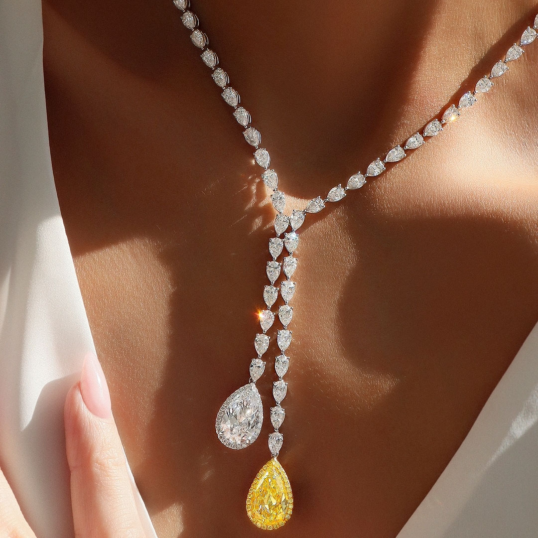 Pear Cut White&Yellow Sapphire Lariat Necklace