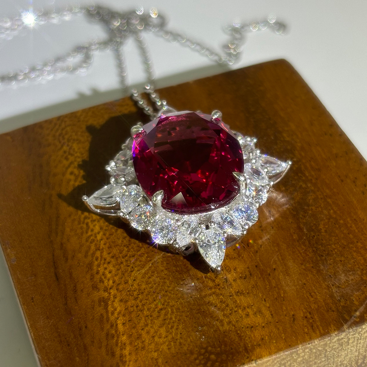 Ruby Sapphire Halo Pendant Necklace