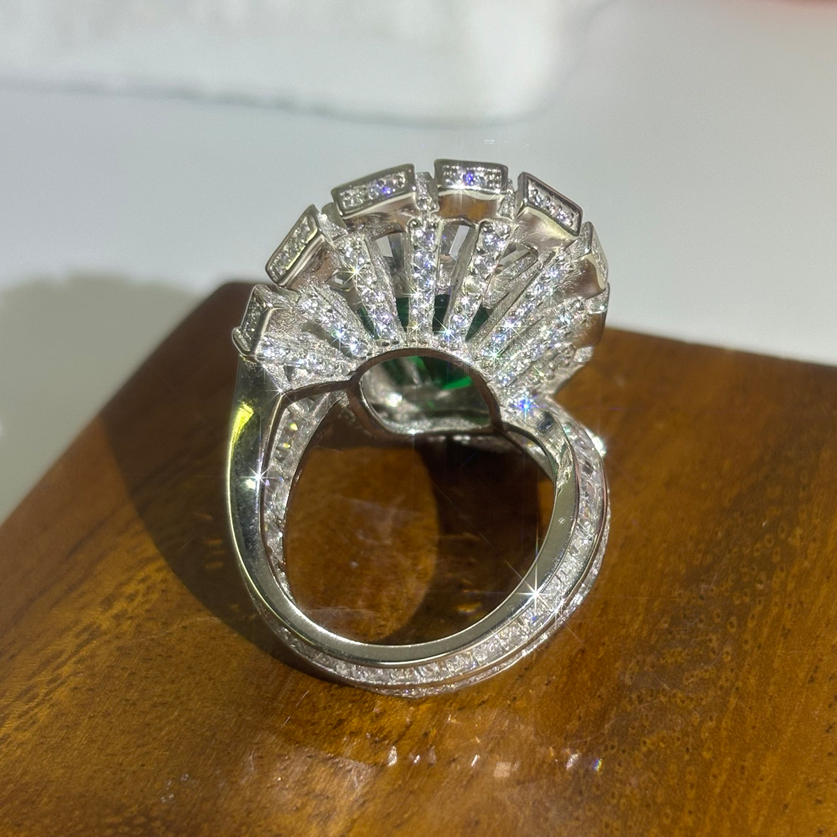 4ct Spiral Design Emerald Cut Emerald Sapphire Ring