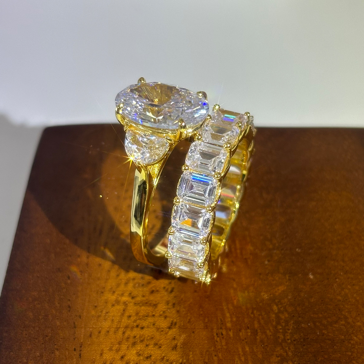 4ct Oval Cut White Sapphire Wedding Set / 2pcs