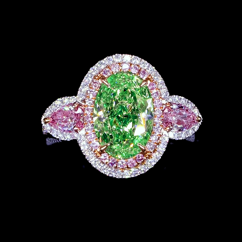 2ct Oval Cut Peridot Pink Sapphire Engagement Ring