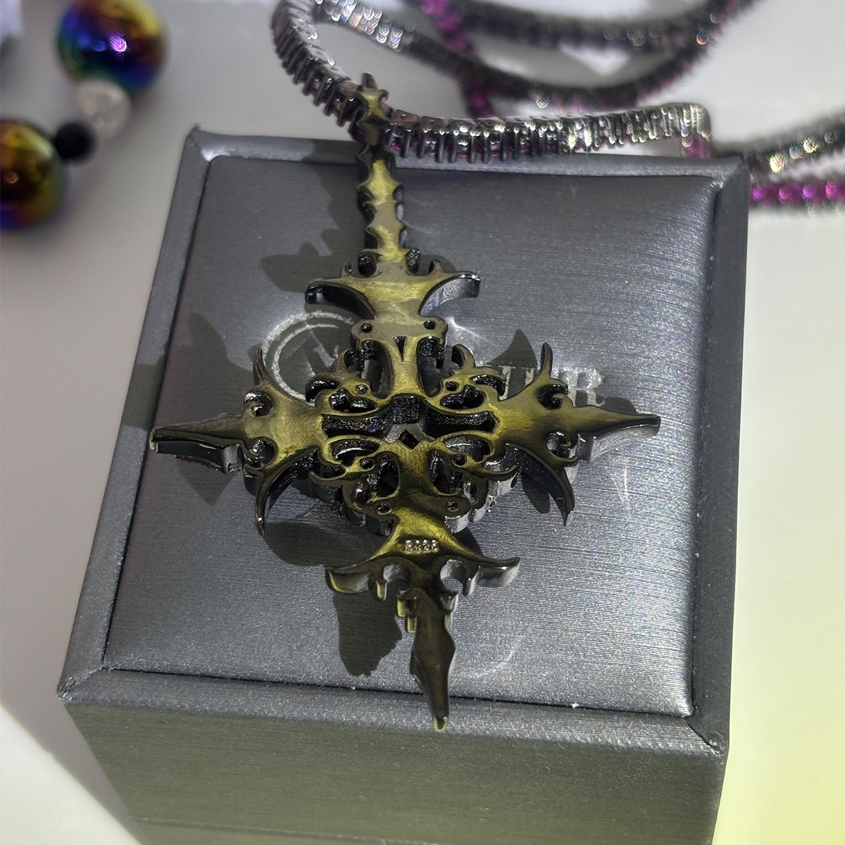 Hip Hop Purple Sapphire Cross Pendant Necklace for Men