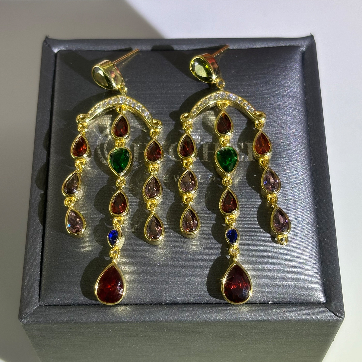 Lios Waterfall Design Pear Cut Gemstone Drop Earrings