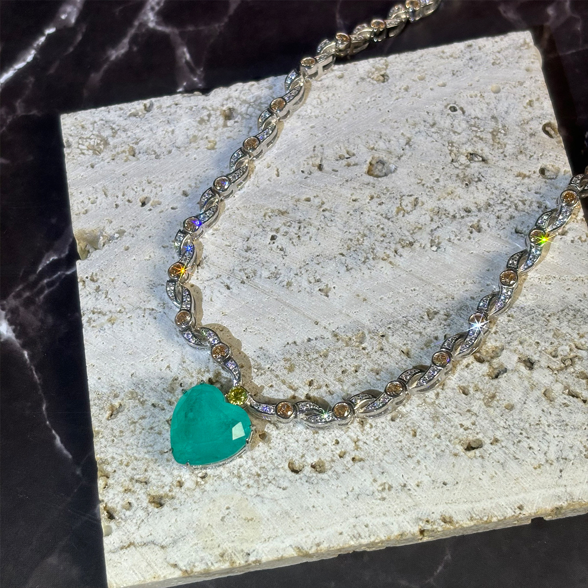 Stunning Heart Cut Emerald Sapphire Pendant Necklace