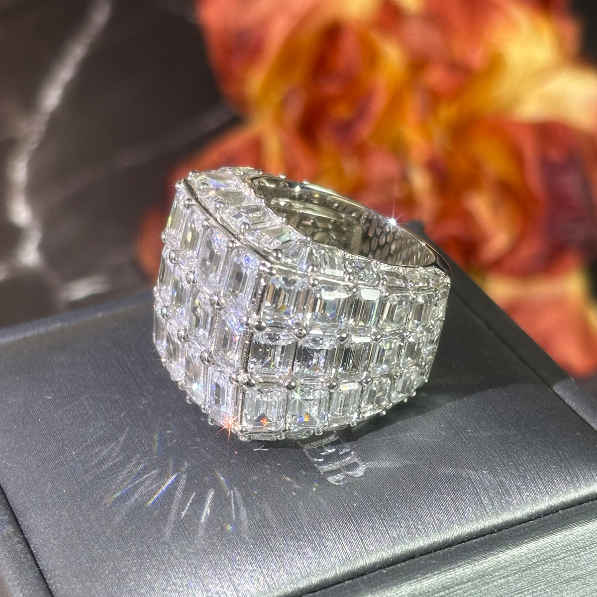 Emerald Cut White Sapphire Micro-Pave Men's Wedding Band