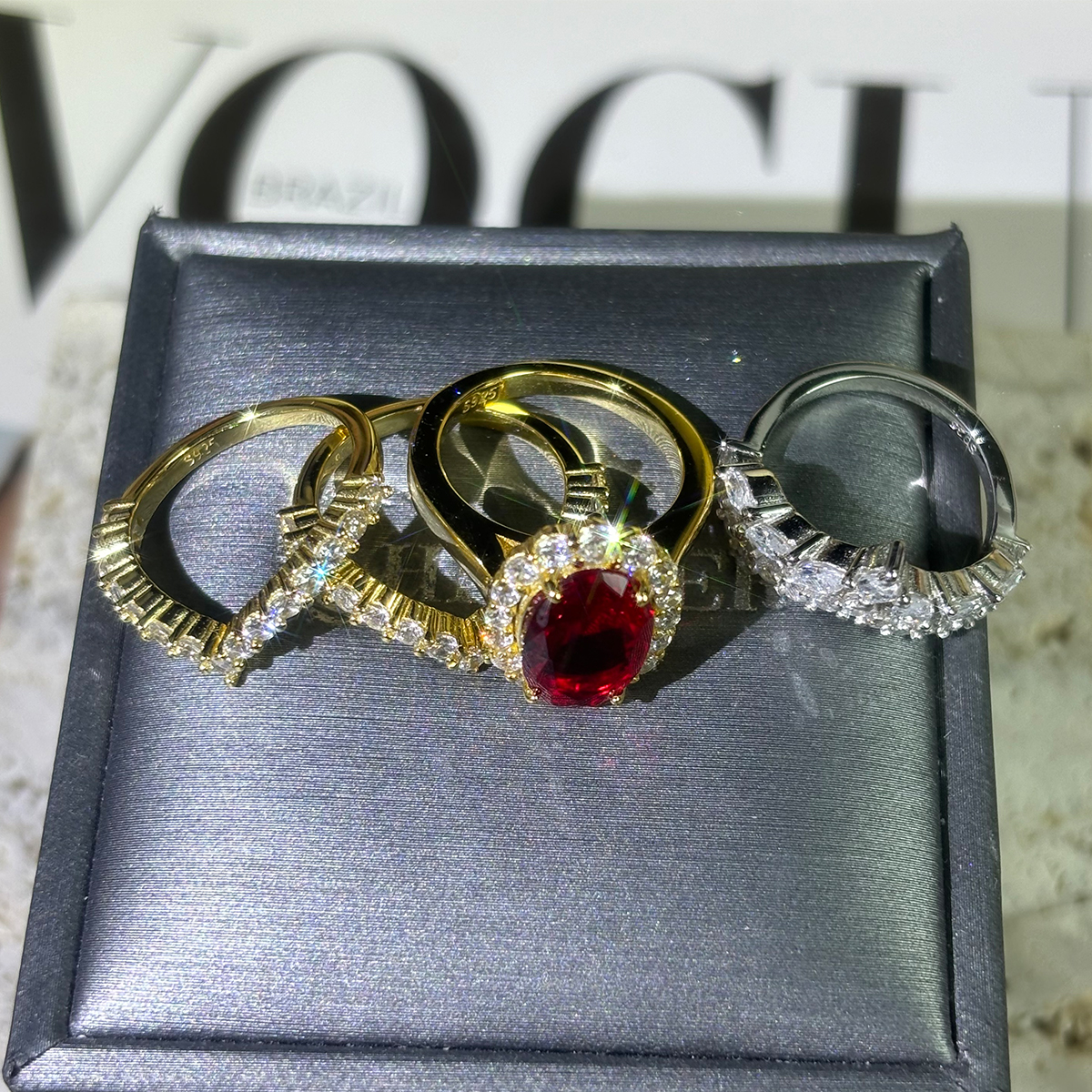 Halo 4ct Oval Cut Ruby Sapphire Wedding Set/4pcs