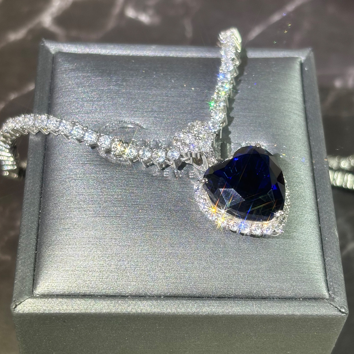 Heart Cut Blue Sapphire Pendant Necklace