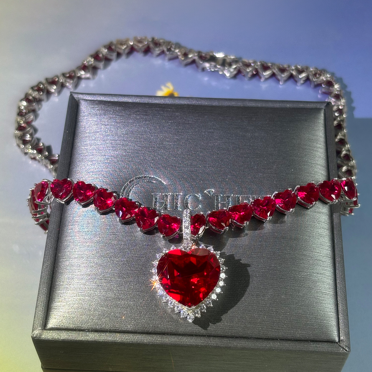 Heart Cut Ruby Sapphire Pendant Necklace