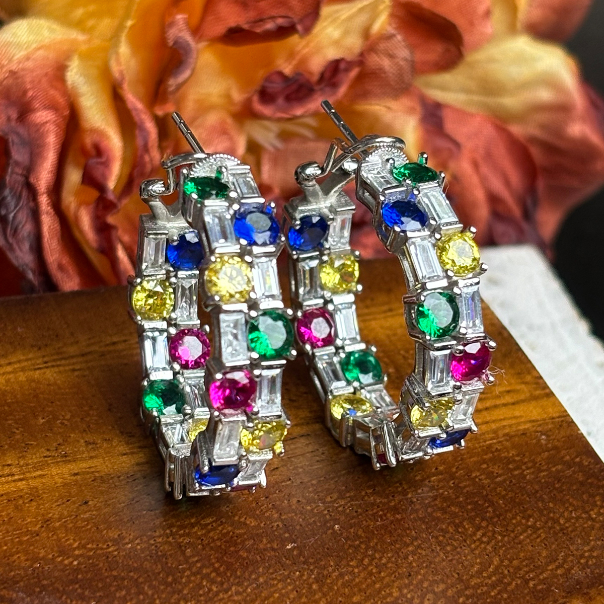 Fashion Colorful Sapphire Hoop Earrings