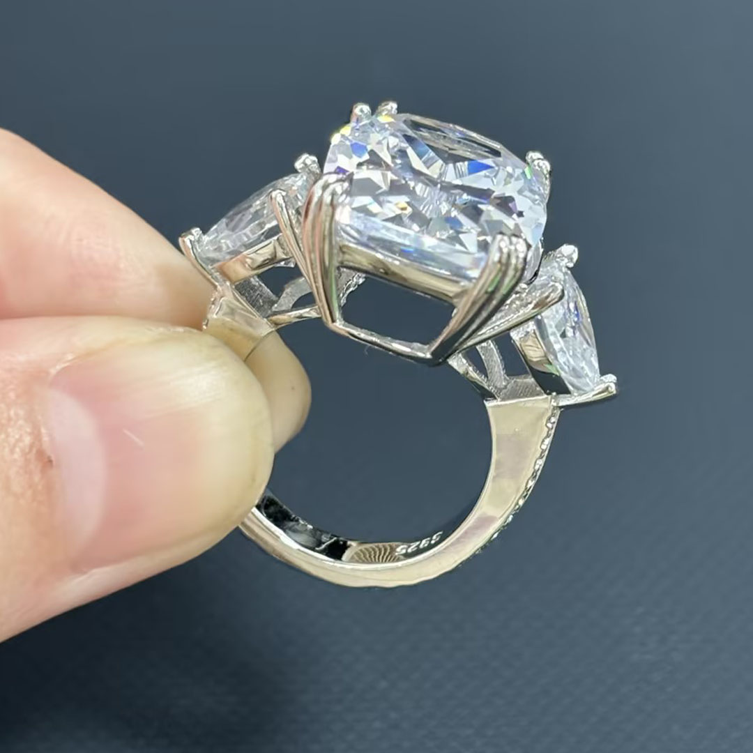 5ct Three-stone Cushion Cut White Sapphire Ring