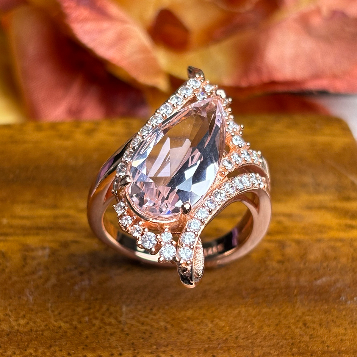 5ct Pear Cut Morganite Rose Gold Engagement Ring