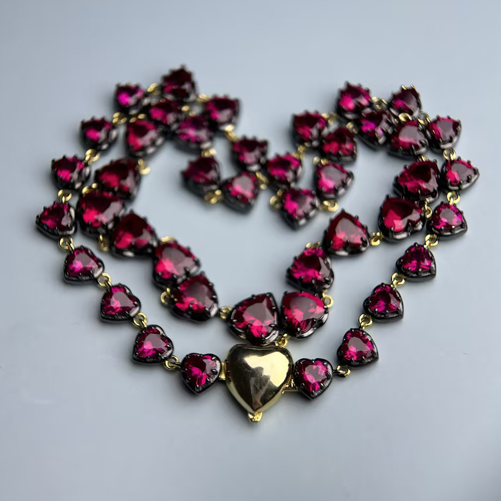 Ruby Heart Button Back Necklace