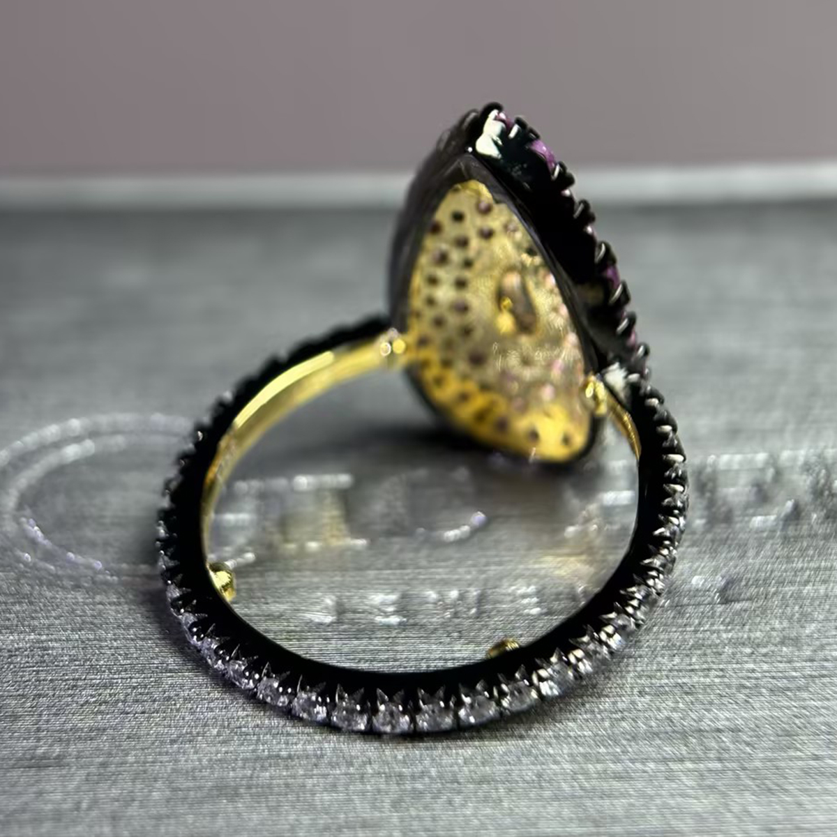 Two Tone 2ct Pear Cut Champagne Sapphire Pave Ring