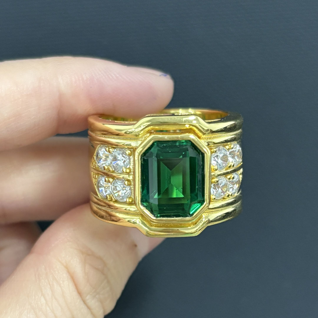 6ct Emerald Cut Emerald Sapphire Men's Engagement Ring