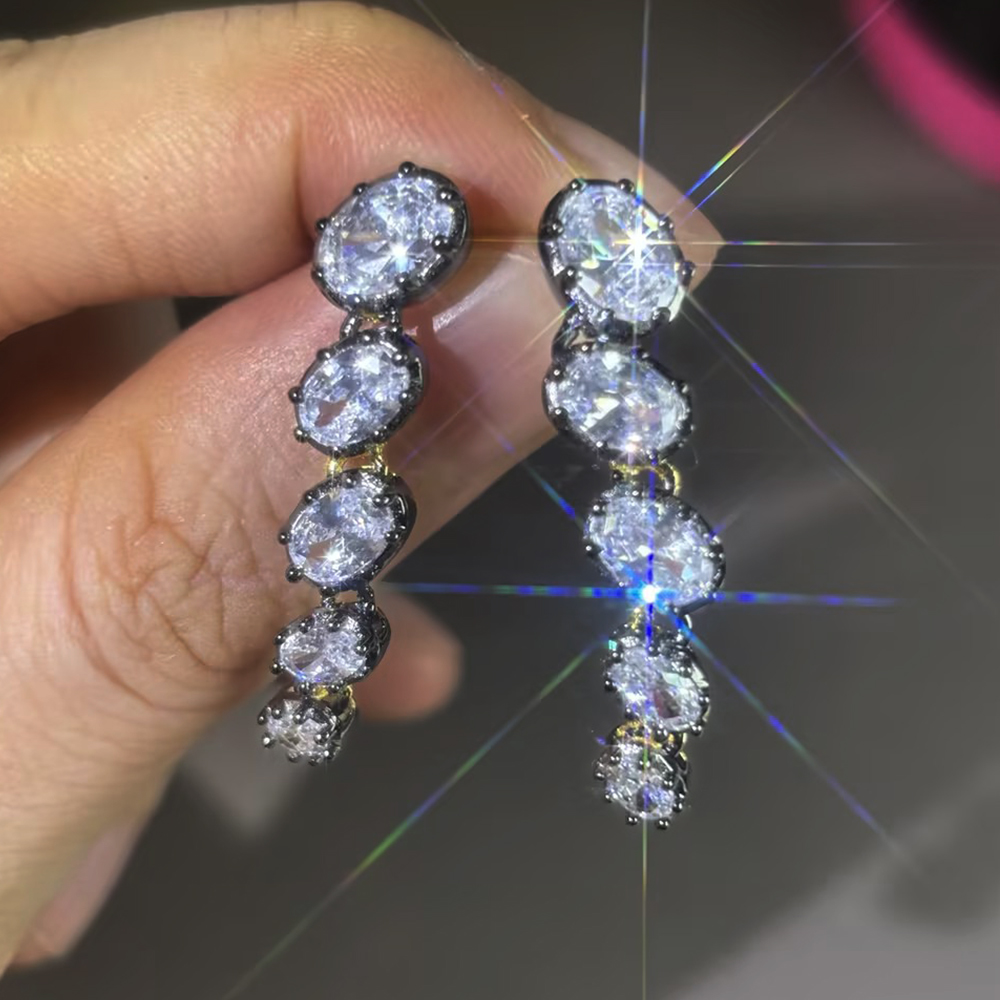 Stacked Oval Cut White Sapphire Drop Earrings