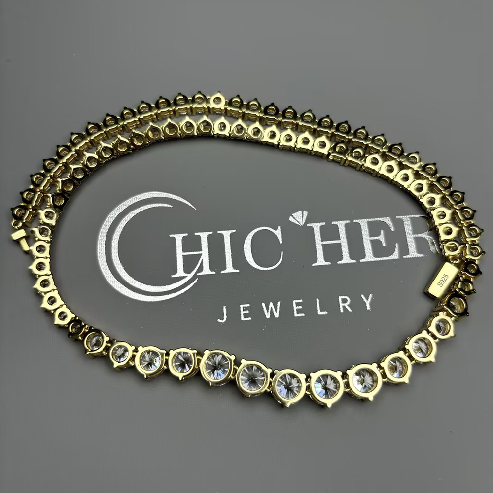 3-prong Round Cut White Sapphire Tennis Necklace