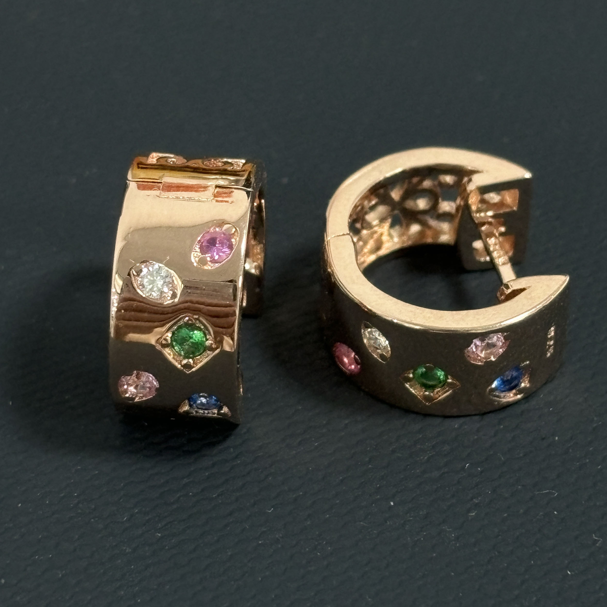 Round Cut Rainbow Sapphire Hoop Earrings