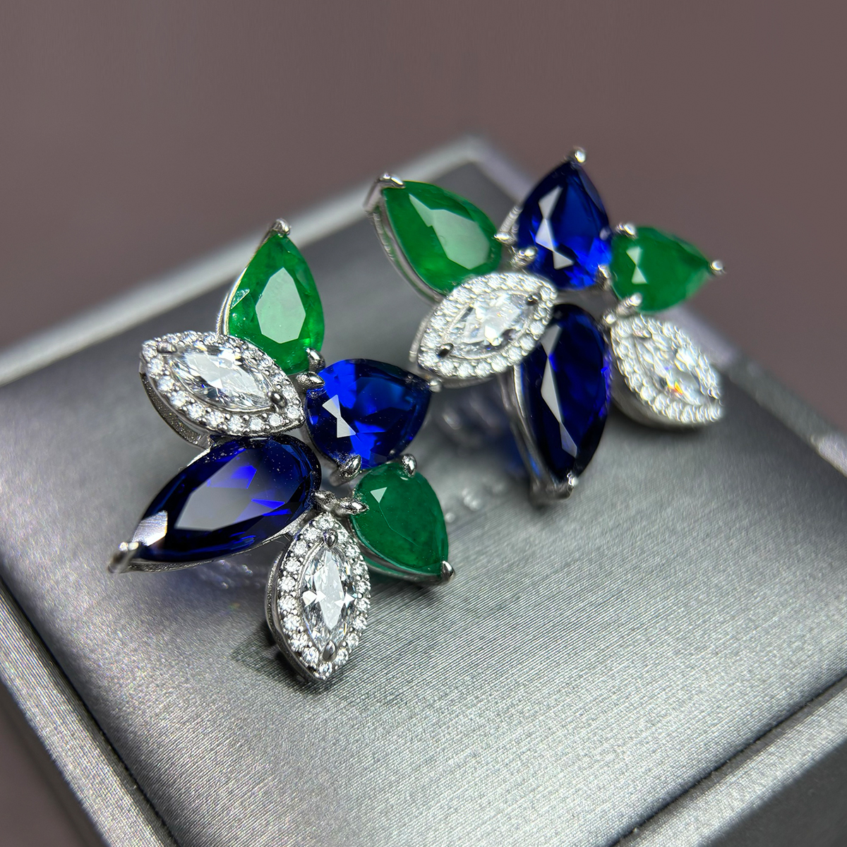 Triple Tone Cluster Design Earrings