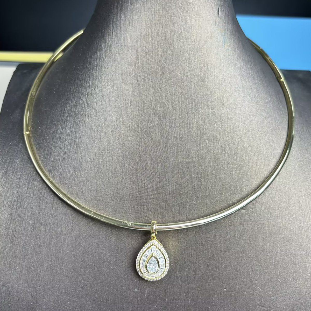 Double Halo Pear Cut White Sapphire Torque Necklace