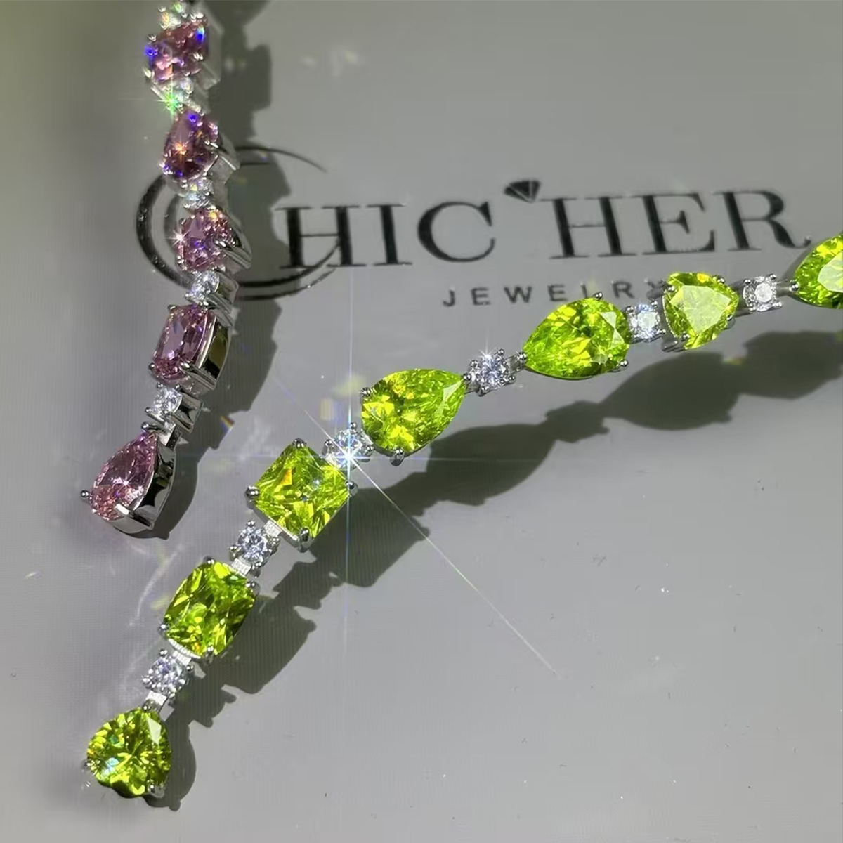 Open Design Multi-Cut Pink&Peridot Sapphire Necklace