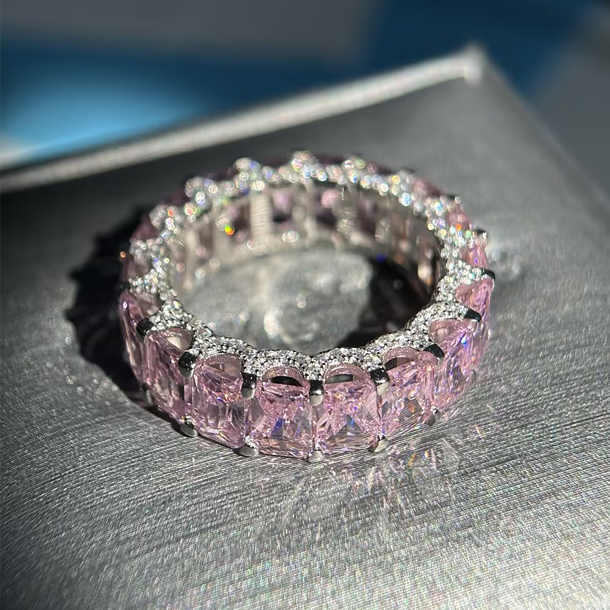 Radiant Cut Blue/Emerald/White/Yellow/Pink Sapphire Band Ring