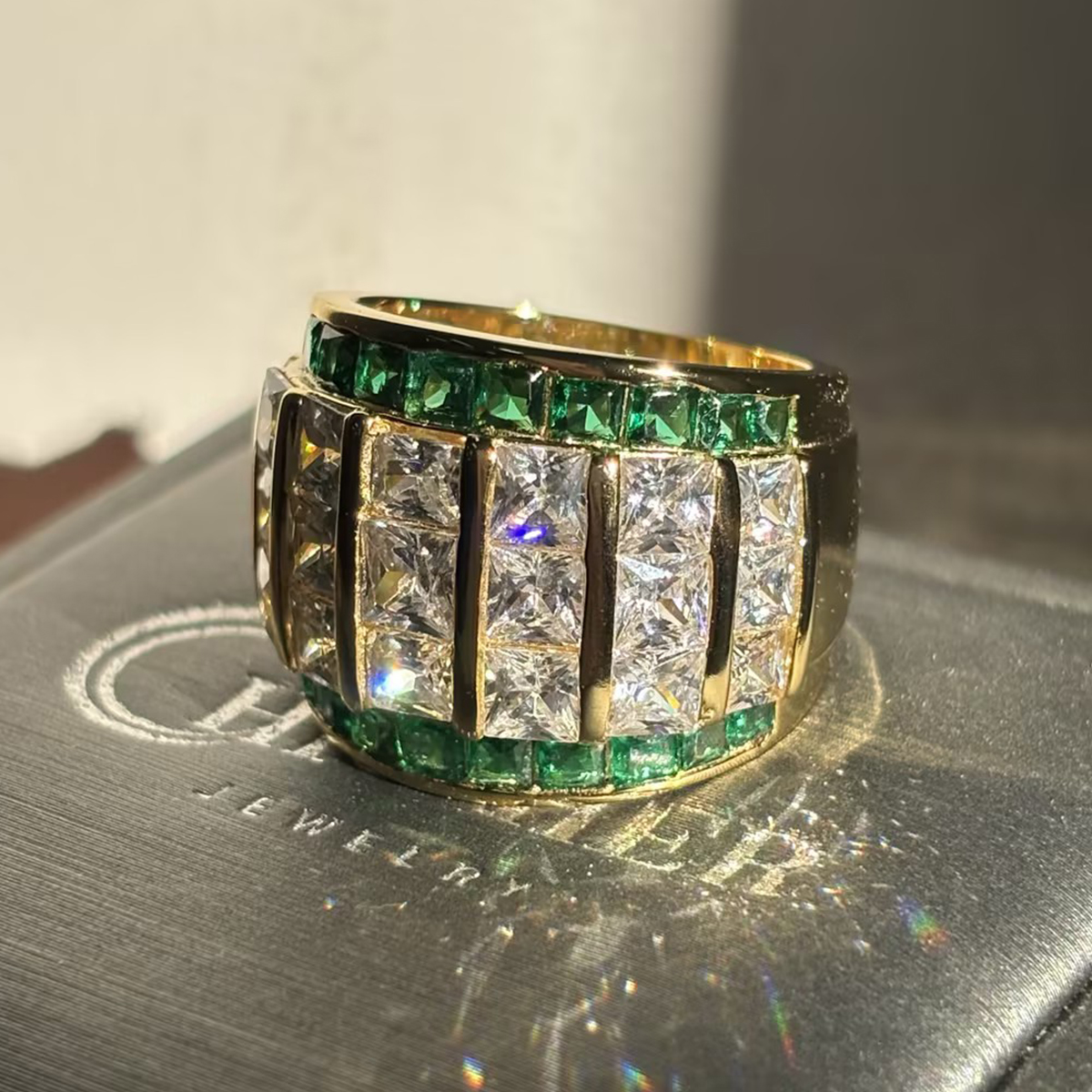8.35ct Asscher Cut Emerald Sapphire Cocktail Ring