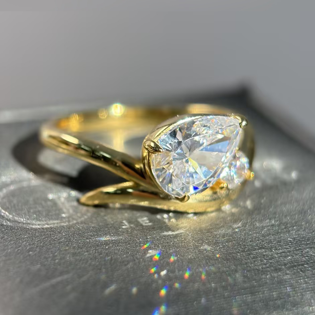 3.5ct Pear Cut White Sapphire Twisted Engagement Ring